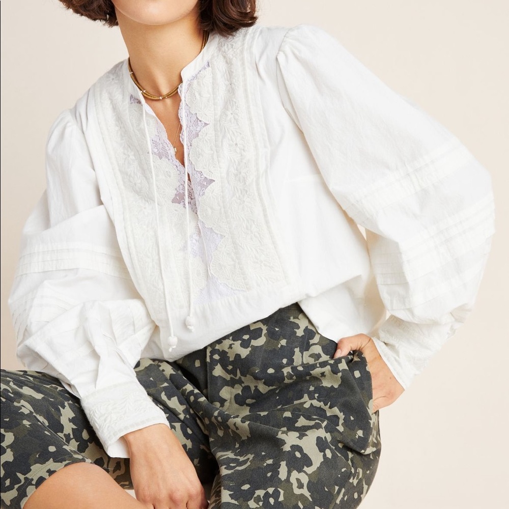 Anthropologie, Puff sleeves, lace, top, size 2